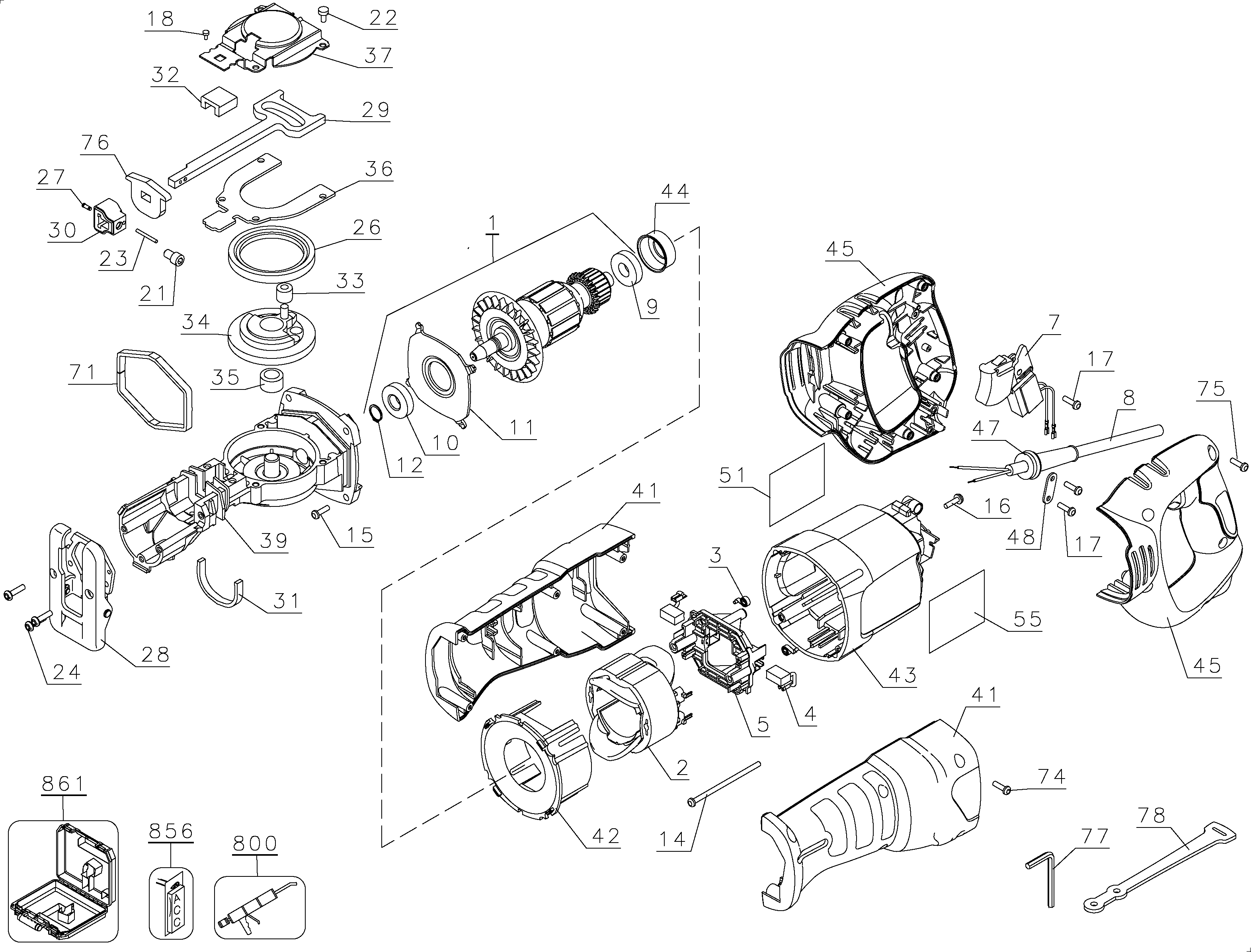 Page A Diagram and Parts List for TV910K 1 Black and Decker Reciprocating Saw